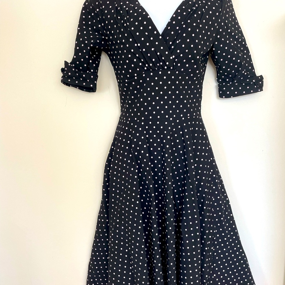 Polka Dot Structured Midi 50s Style Dress